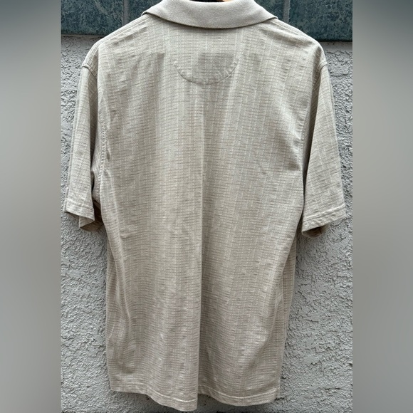 Geoffrey Beene Men’s Beige Textured Polo Shirt Size L Y2K Retro Vibe - Picture 7 of 8
